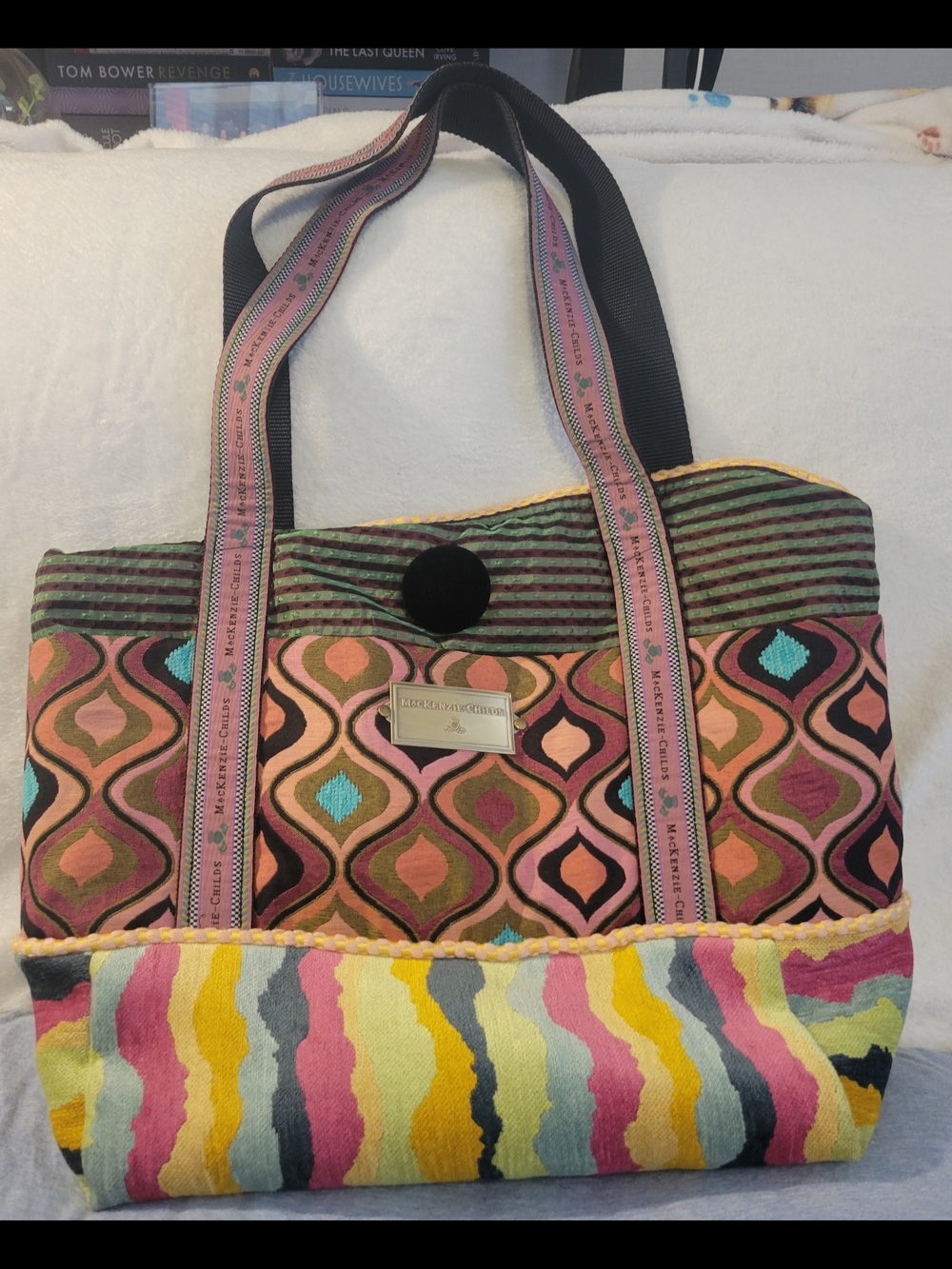Mackenzie-Childs Multicolor Patterned Tote Bag - Pink/Orange Accents - Picture 7 of 7
